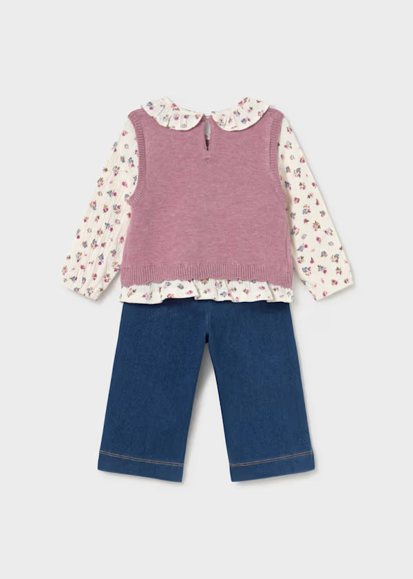 Mayoral Violet Floral Vest & Pant Set