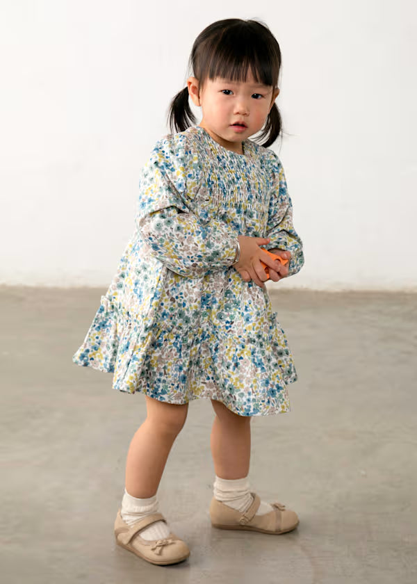 Mayoral Blue Floral Velvet Dress