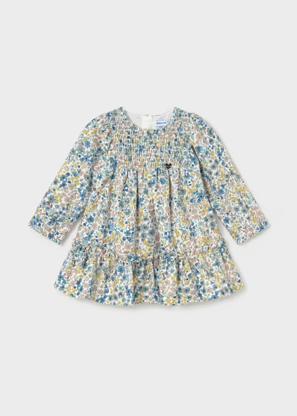 Mayoral Blue Floral Velvet Dress
