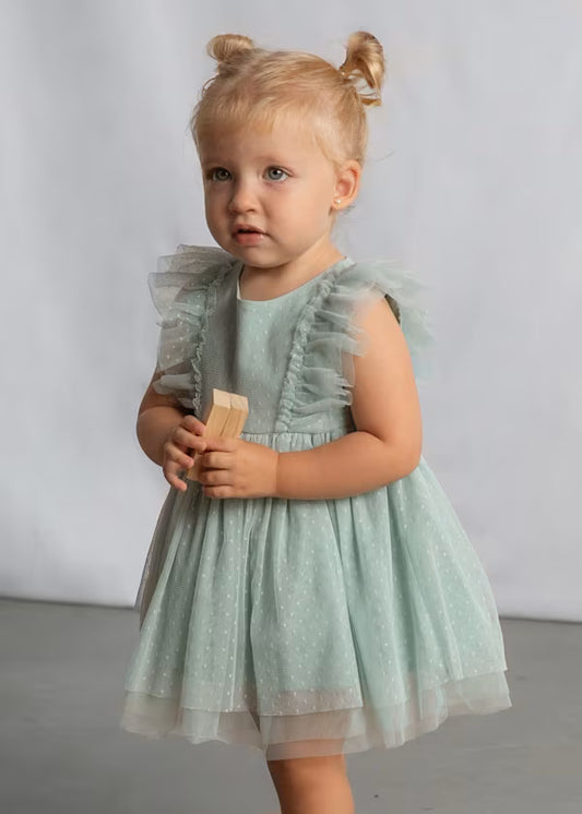 Mayoral Lake Tulle Dot Dress & Headband
