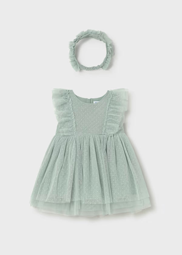 Mayoral Lake Tulle Dot Dress & Headband