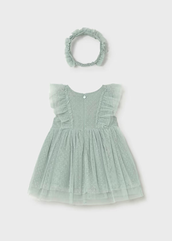 Mayoral Lake Tulle Dot Dress & Headband
