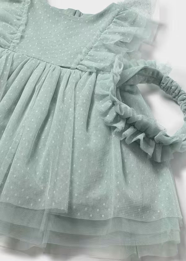 Mayoral Lake Tulle Dot Dress & Headband