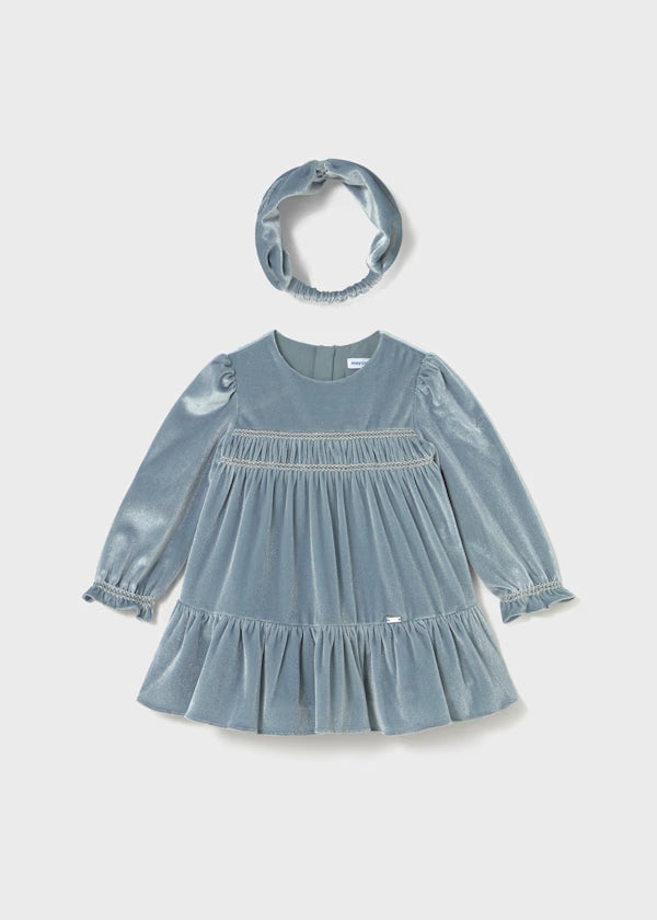 Mayoral Blue Bell Velvet Dress & Headband