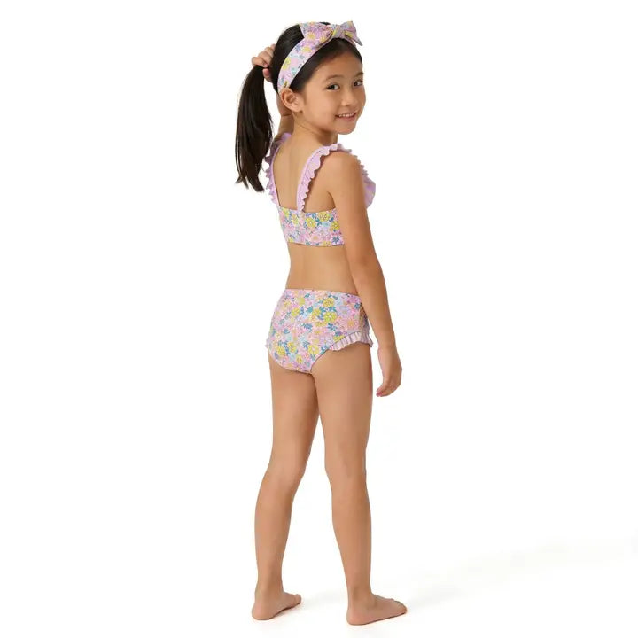 Andy & Evan Purple Floral Swimsuit & Headband
