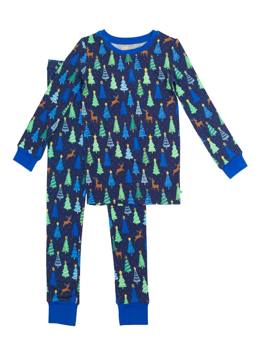 RuggedButts Merry Blue Pines Long Sleeve Pajama Set