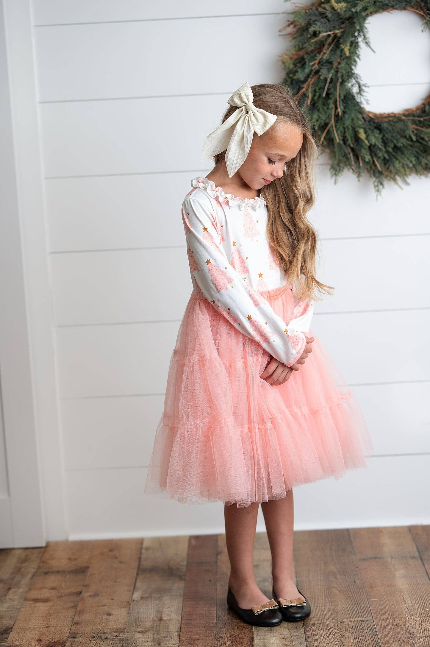 Pink Christmas Tree Ruffle Dress
