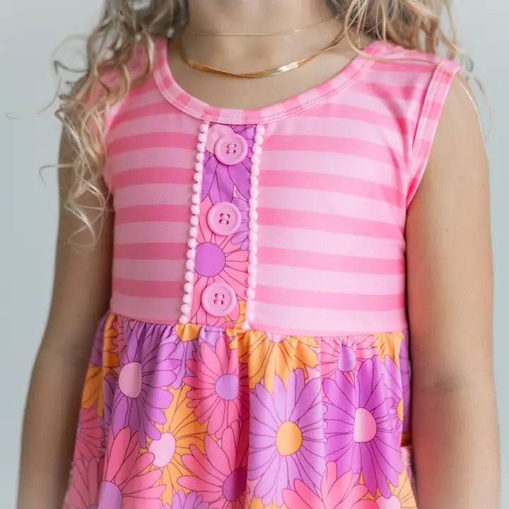 Pink Retro Daisy Stripe Short Set
