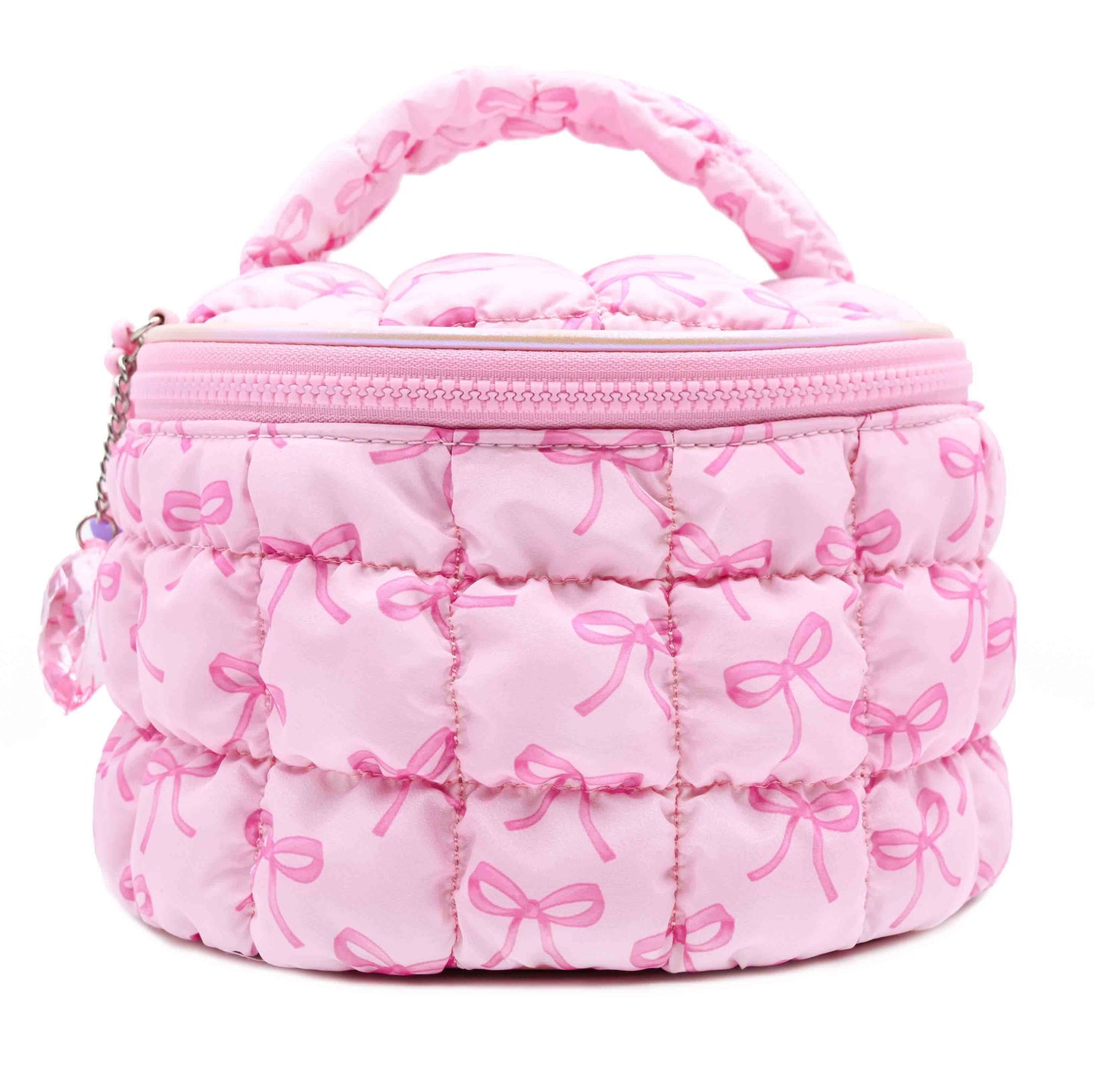 Bow Print Quilted Scrunchies Round Glam Bag