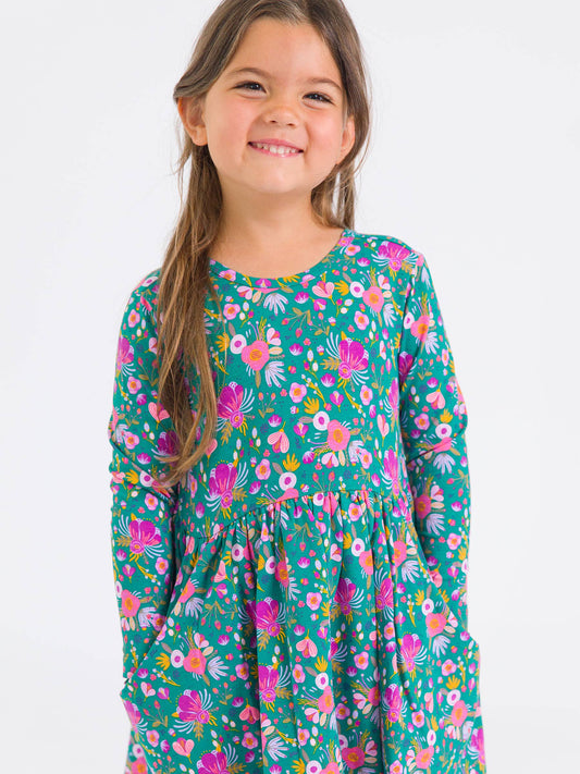 RuffleButts Emerald Floral Twirl Dress