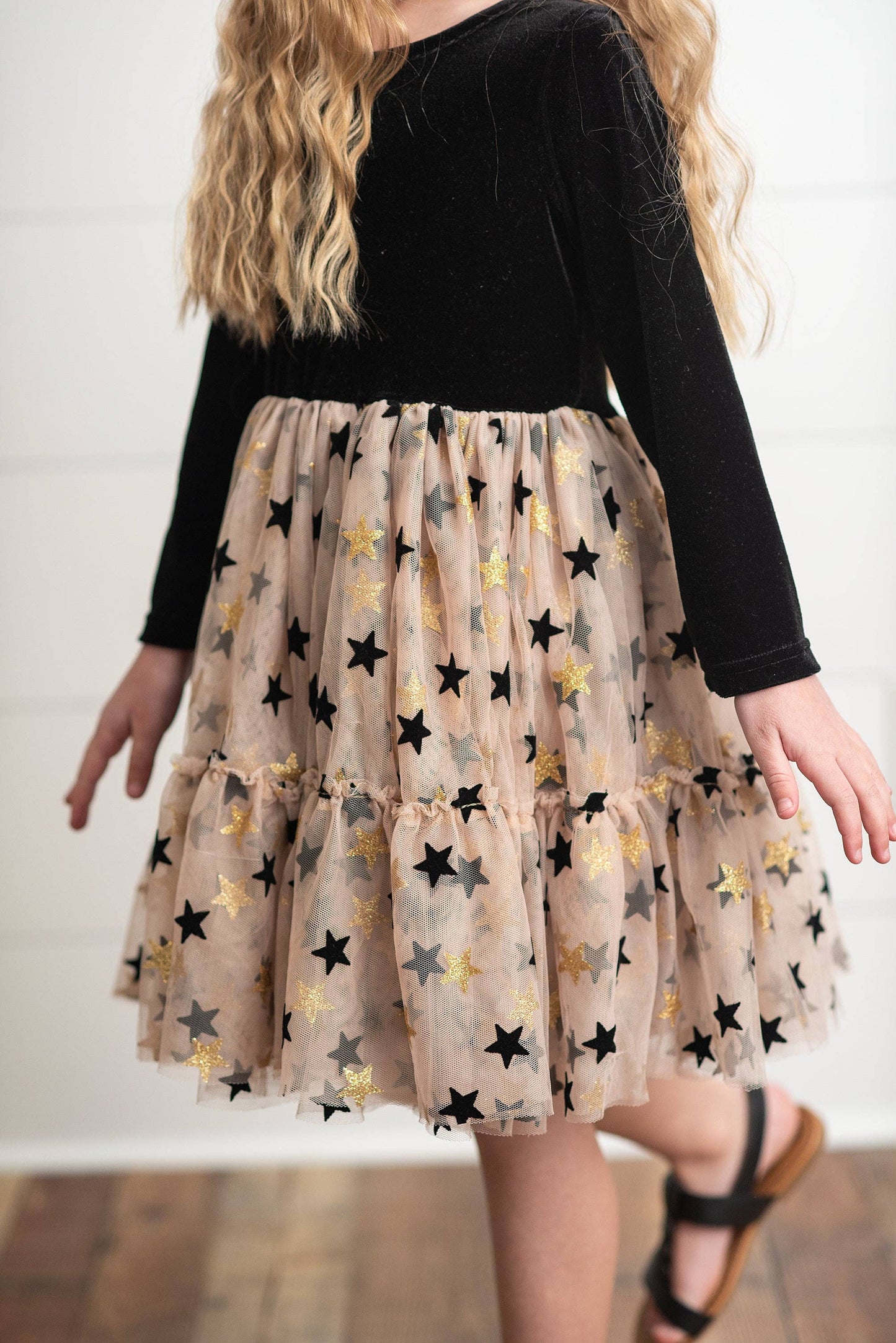 Black & Gold Star Velvet Tulle Dress
