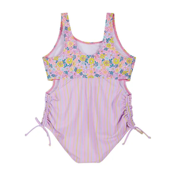 Andy & Evan Purple Floral Side Cut Swimsuit