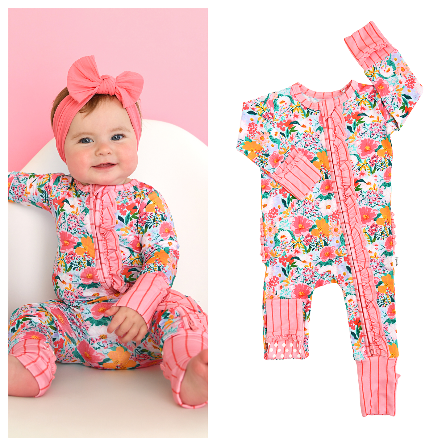 Gigi & Max Cecelia Floral Ruffle Zipper Romper