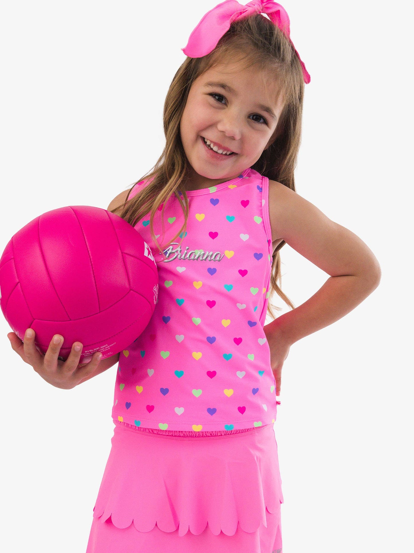 Neon Pink Colorful Hearts Active Tank Top