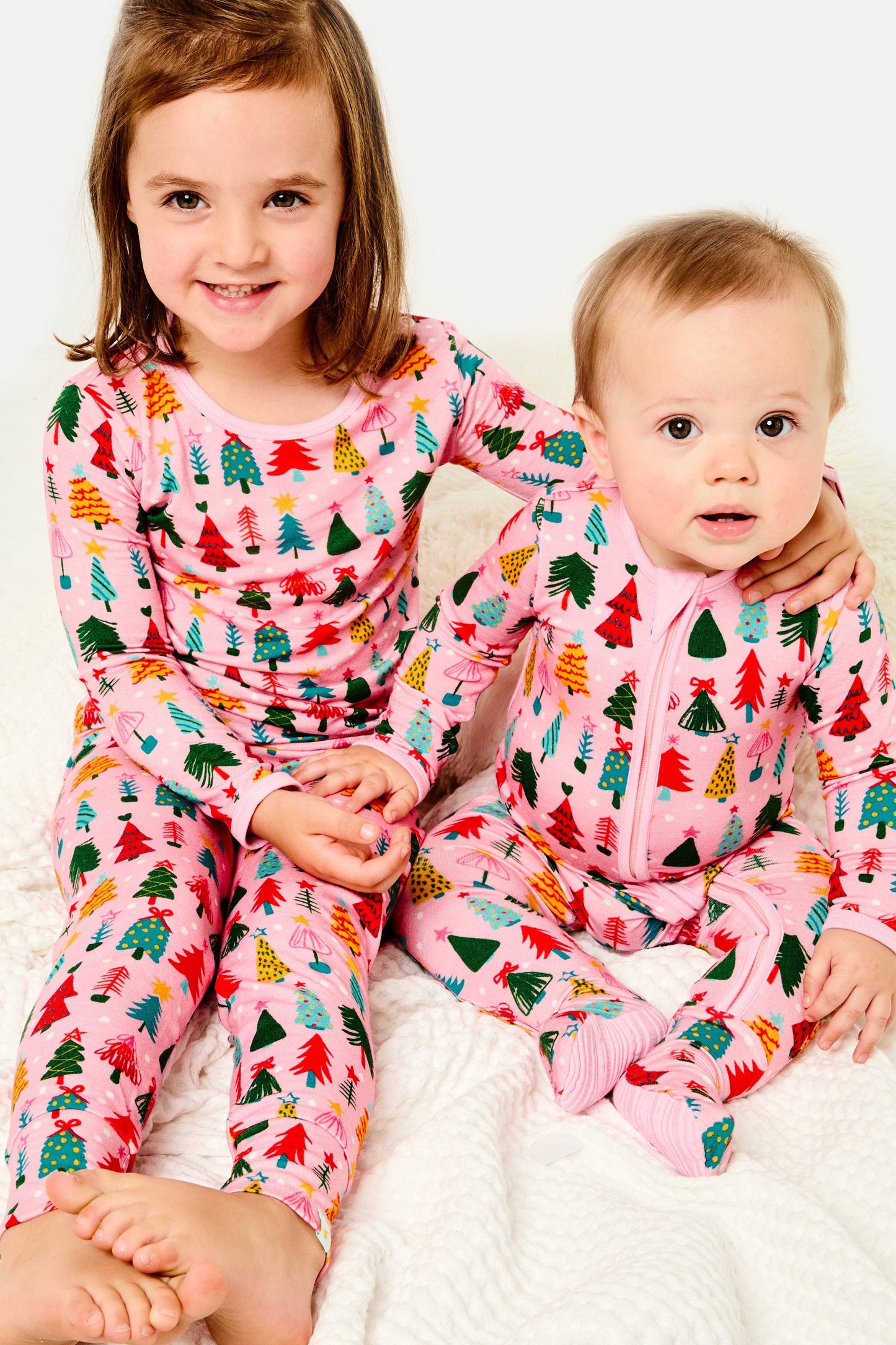 Clover Baby & Kids Pink Christmas Tree Pajama