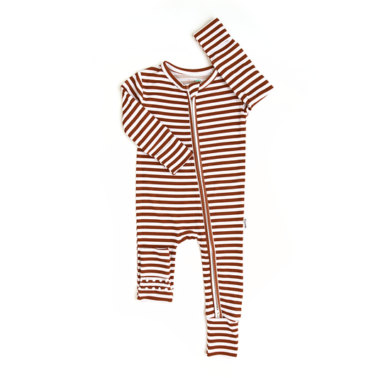 Chase Brown Ribbed Zip Romper