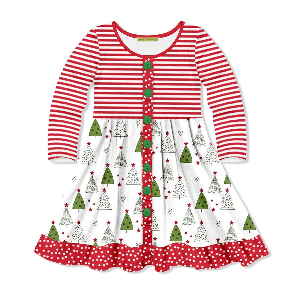 Millie Loves Lily White & Red Christmas Tree Dress