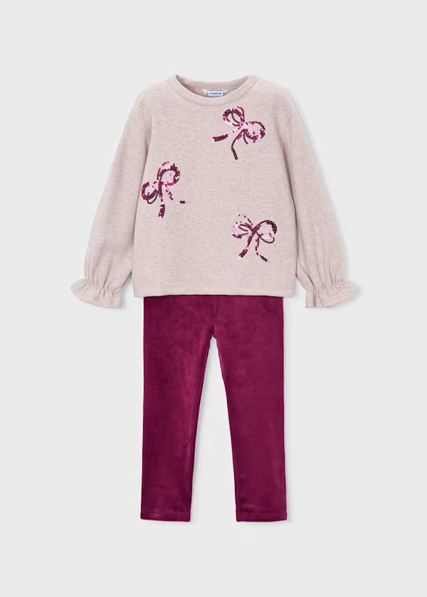 Mayoral Raspberry Bow Velour Set