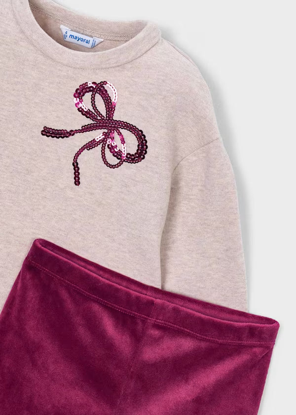 Mayoral Raspberry Bow Velour Set