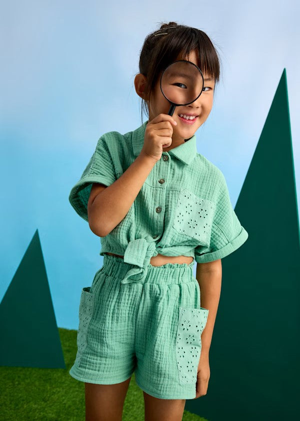 Mayoral Mint Eyelet Short Set