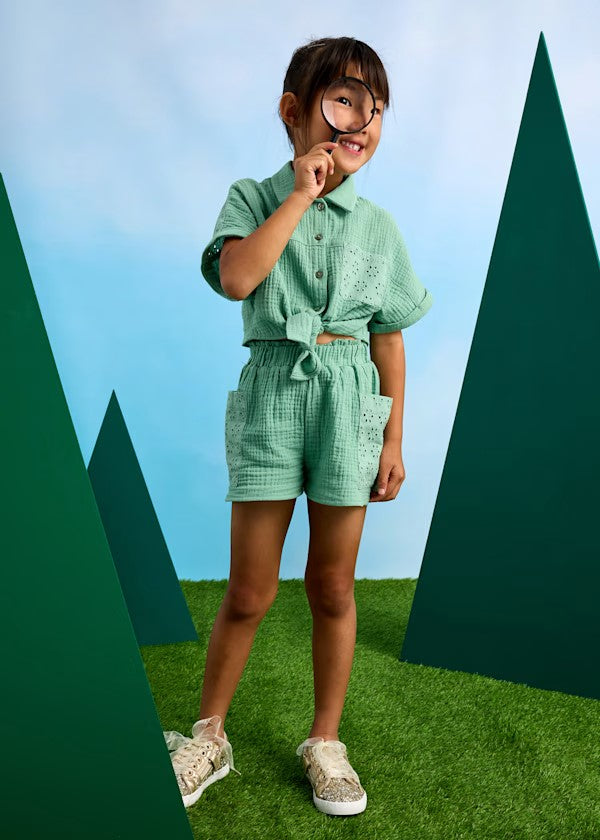 Mayoral Mint Eyelet Short Set