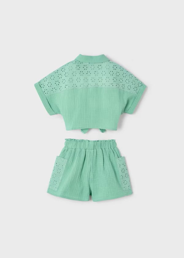 Mayoral Mint Eyelet Short Set