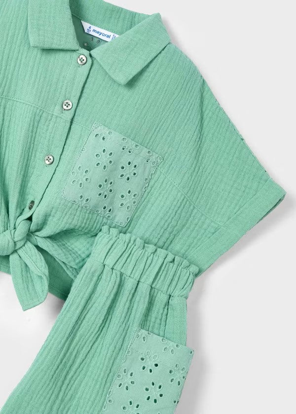 Mayoral Mint Eyelet Short Set