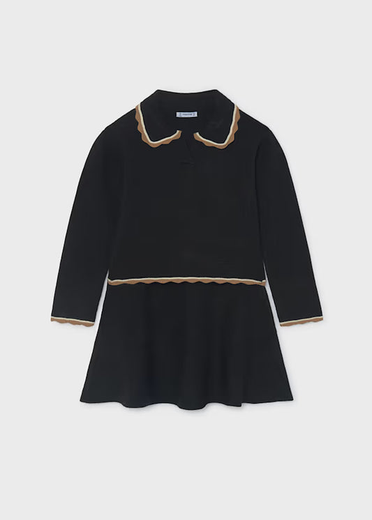 Mayoral Black Sweater Knit Collared Skirt Set