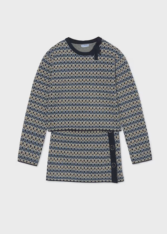 Mayoral Navy Print Sweater & Skirt Set
