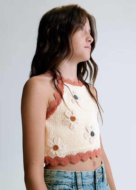Mayoral Clay Knit Flower Tank