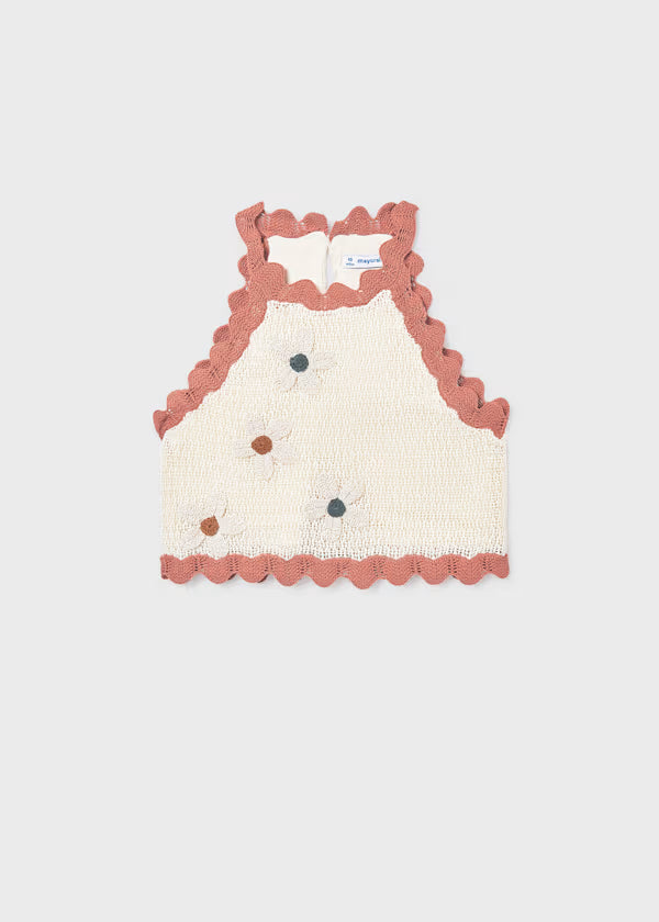 Mayoral Clay Knit Flower Tank
