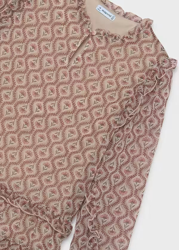Mayoral Blush Print Crinkle Dress