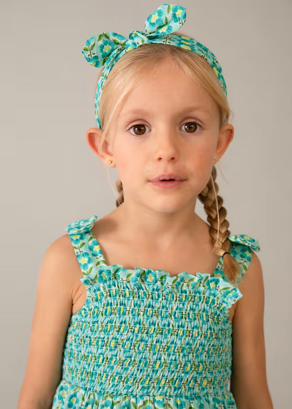 Mayoral Aqua Flower Smocked Dress & Headband
