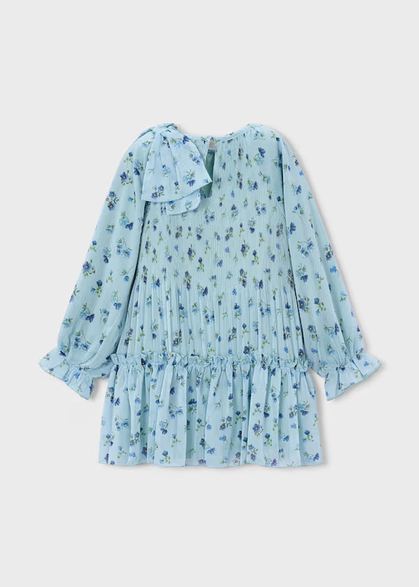 Mayoral Blue Floral Pleated Dress