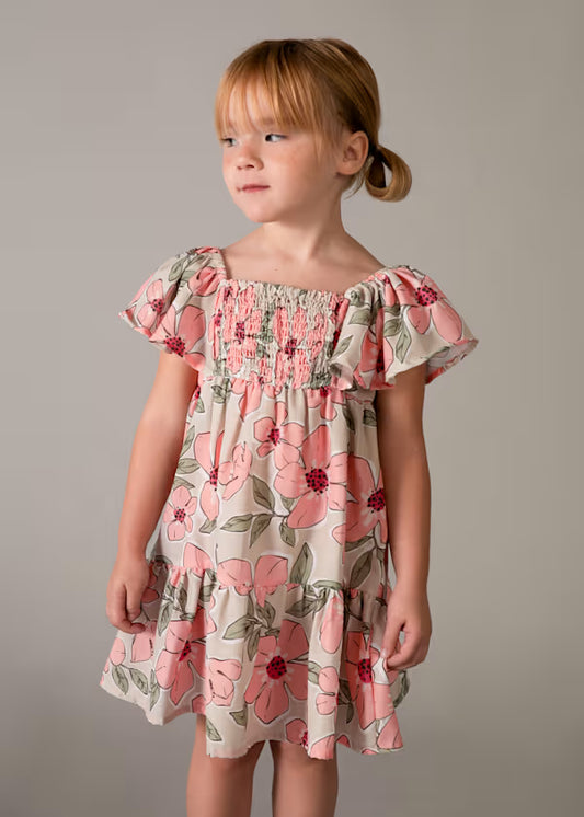 Mayoral Tangerine Floral Smocked Dress