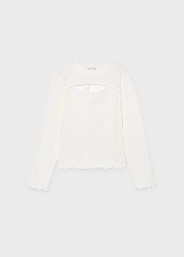 Mayoral Cream Ribbed Cut Out Top