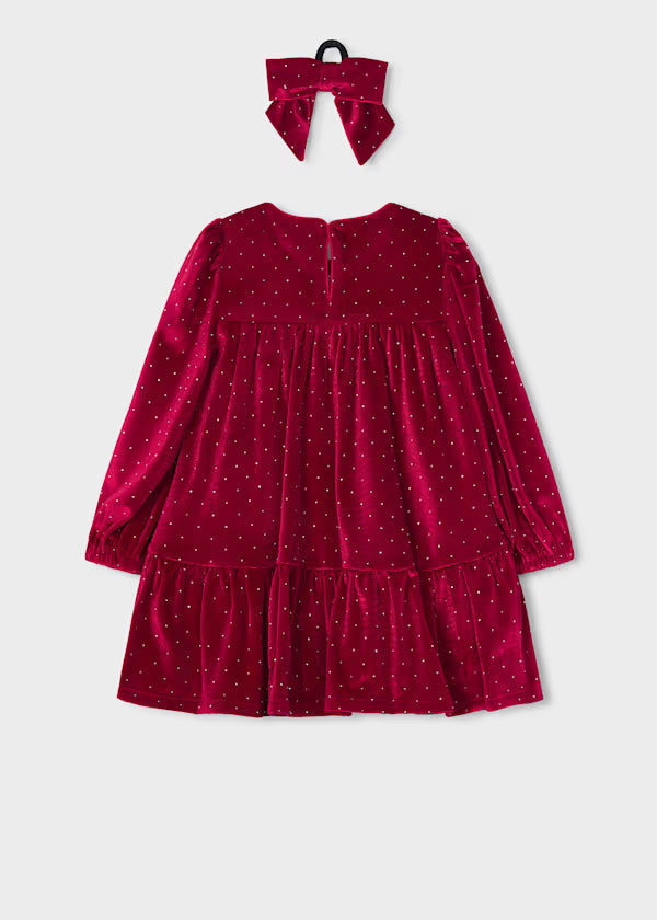 Mayoral Red Velvet Sparkle Dress & Hair Tie