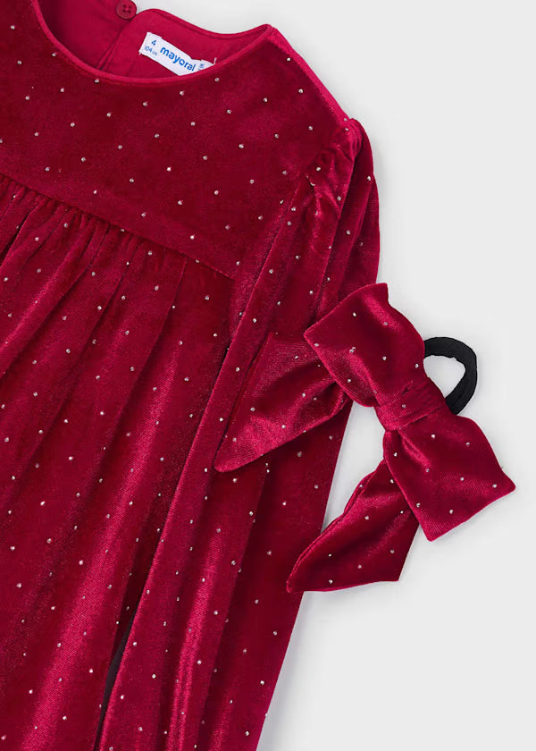 Mayoral Red Velvet Sparkle Dress & Hair Tie