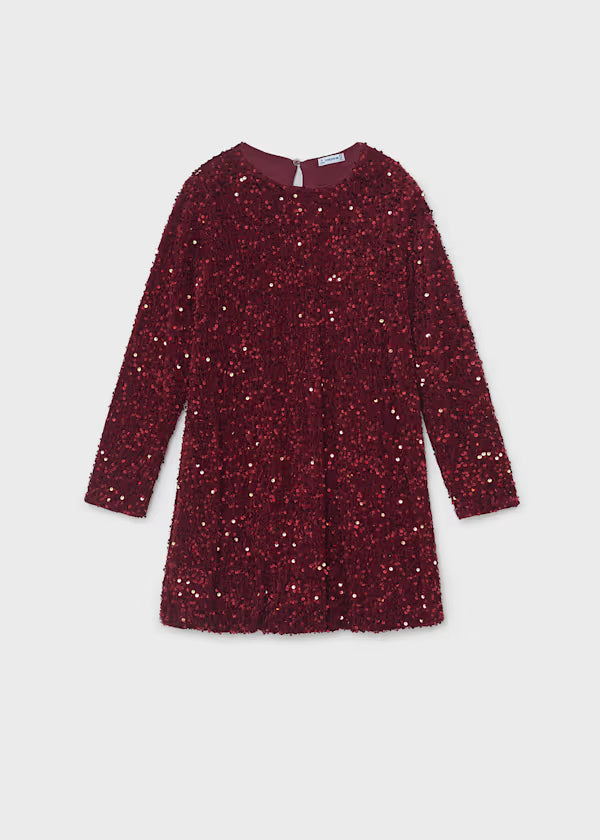 Mayoral Maroon Velvet Sequin Dress