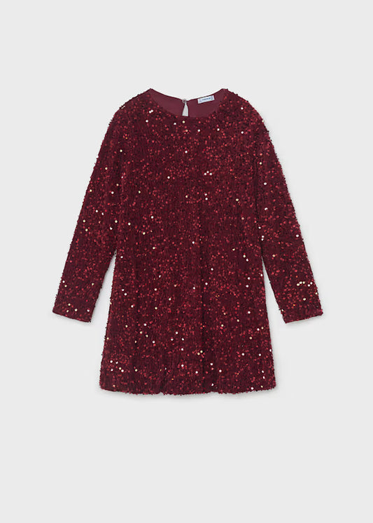 Mayoral Maroon Velvet Sequin Dress