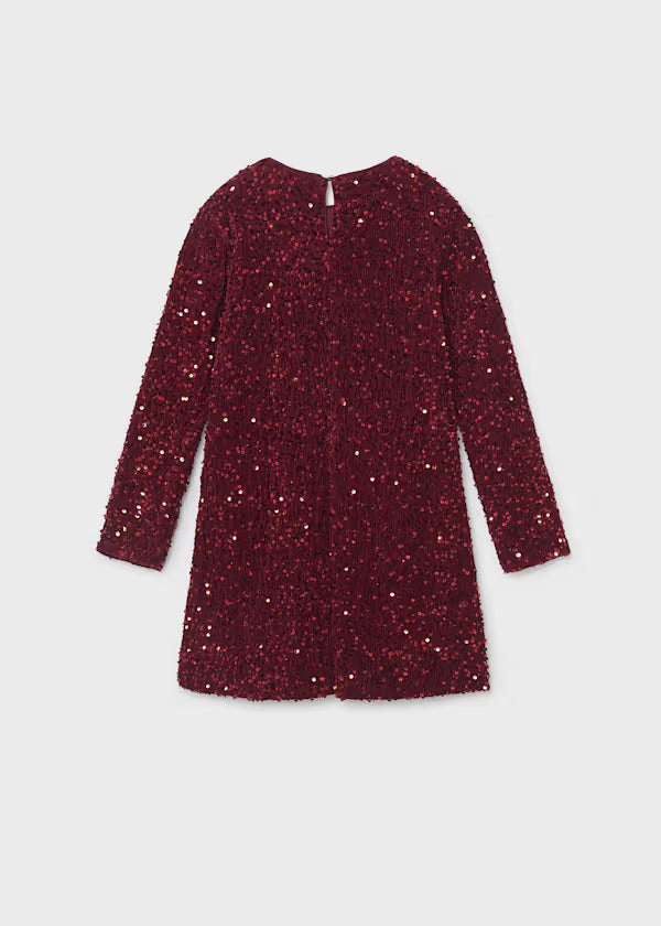 Mayoral Maroon Velvet Sequin Dress