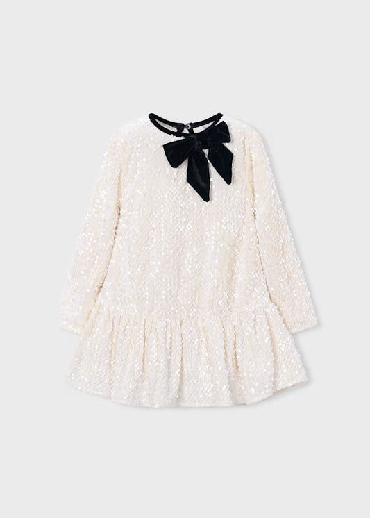 Mayoral Ivory Velvet Sequin Dress