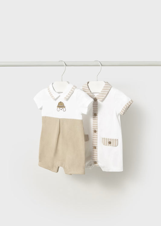 Mayoral Khaki Stripe Button Romper