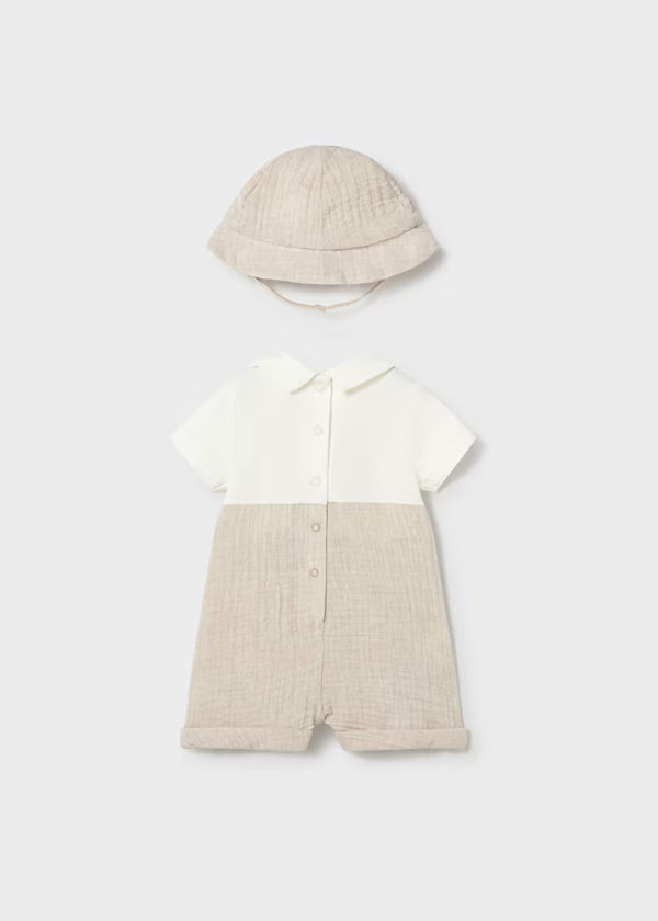 Mayoral Wheat Collared Romper & Hat