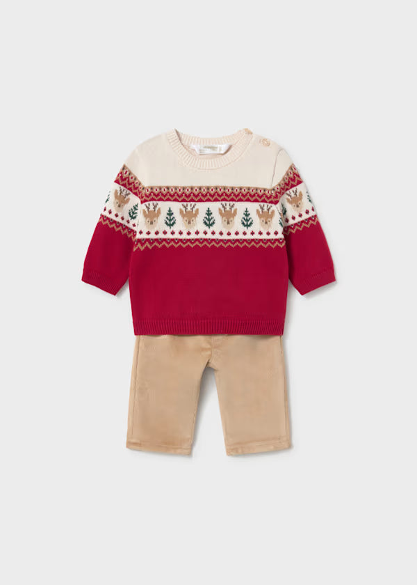 Mayoral Red Reindeer Sweater & Pant Set
