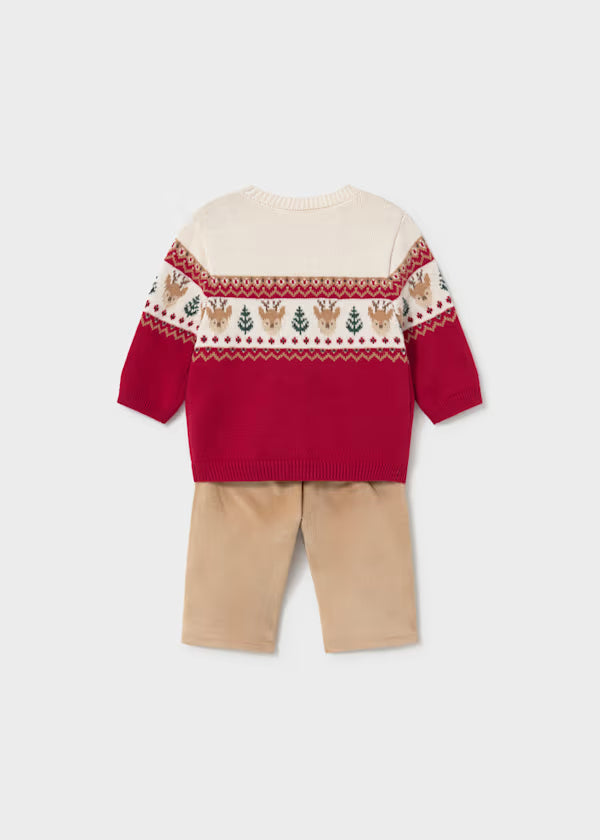 Mayoral Red Reindeer Sweater & Pant Set