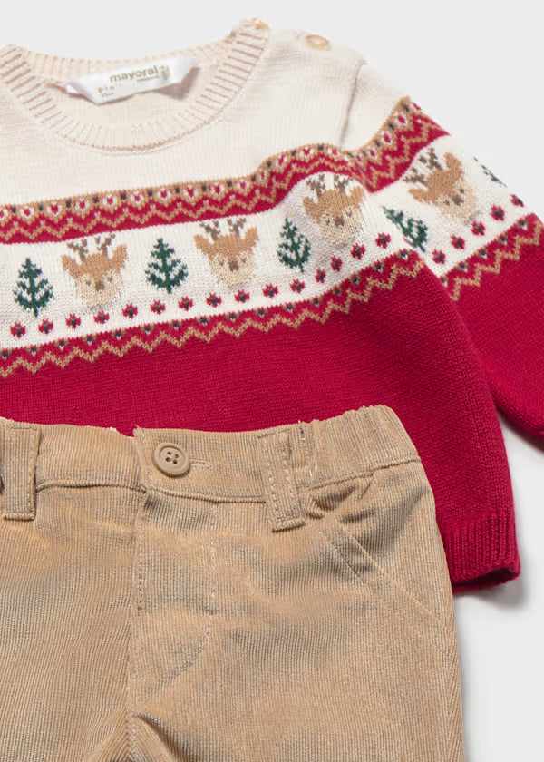 Mayoral Red Reindeer Sweater & Pant Set