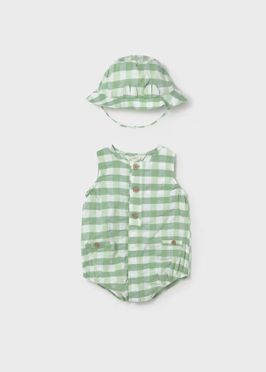 Mayoral Apple Check Romper & Hat