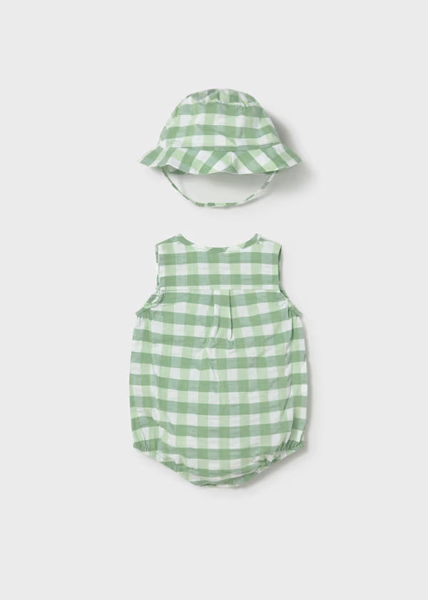 Mayoral Apple Check Romper & Hat