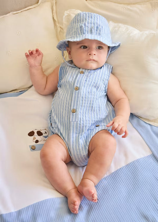 Mayoral Sky Stripe Romper & Hat